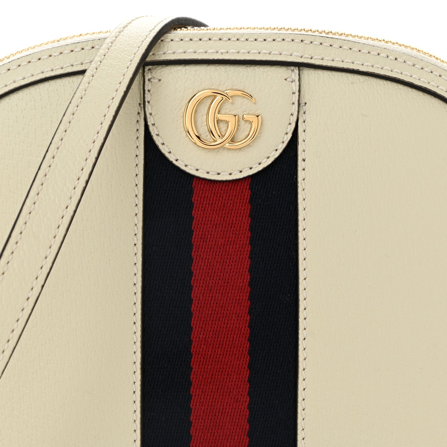 Textured Dollar Calfskin Web Small Ophidia Dome Shoulder Bag Mystic White