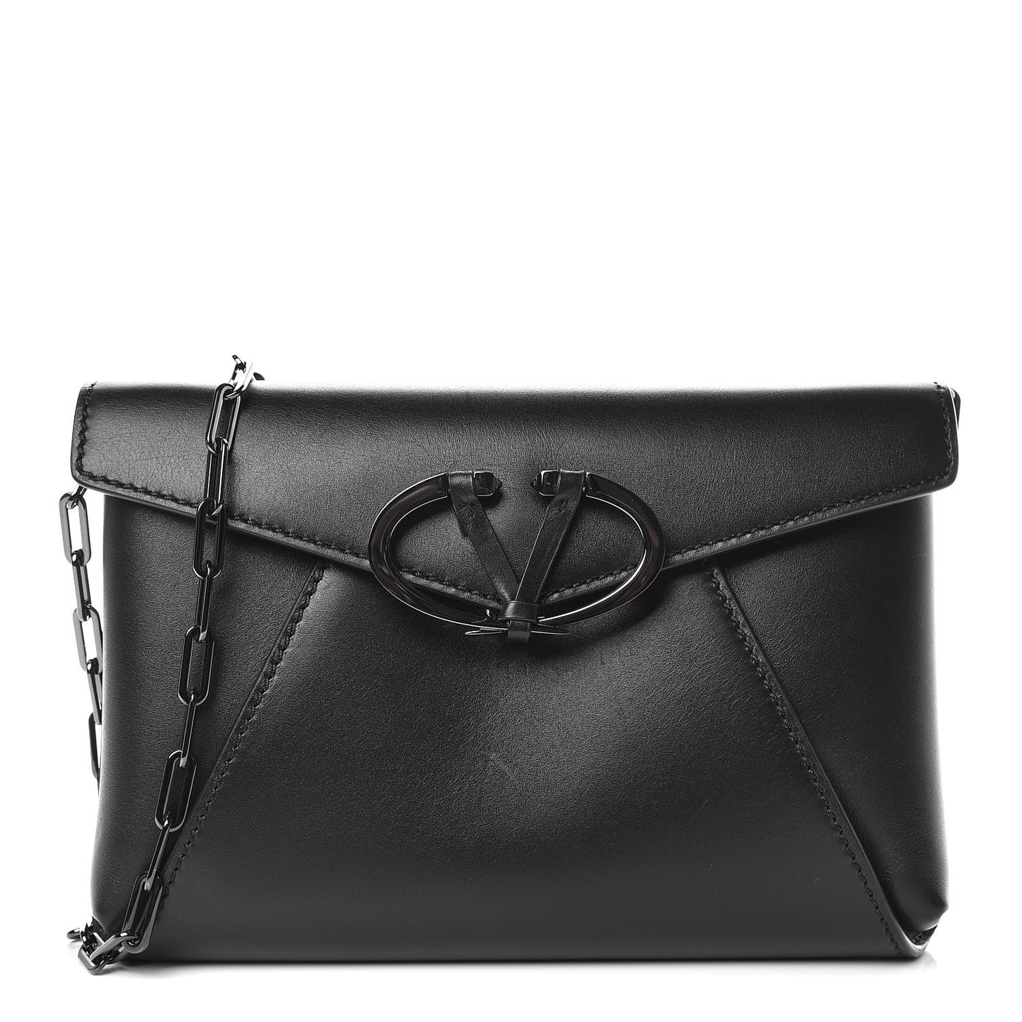 Calfskin V Rivet Chain Clutch Black
