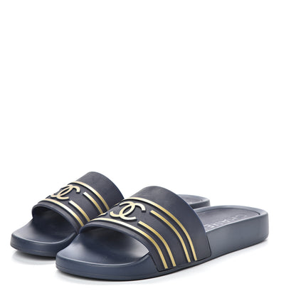 Chanel PVC CC Mules Sandals 39 Navy Gold 3 of 10