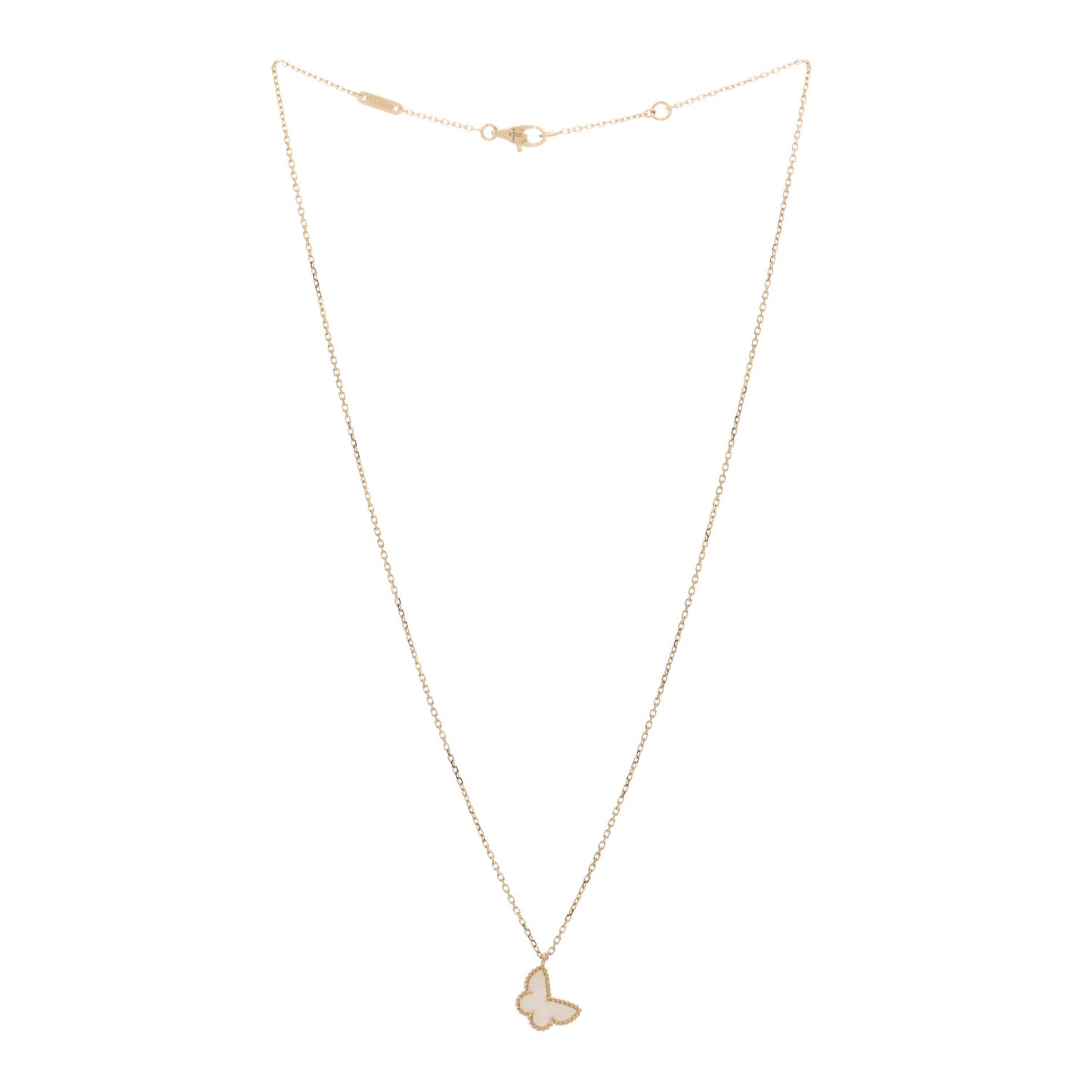 18K Yellow Gold Mother of Pearl Sweet Alhambra Butterfly Pendant Necklace