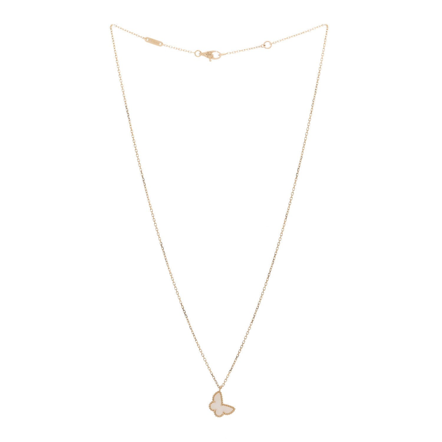 Van Cleef & Arpels 18K Yellow Gold Mother of Pearl Sweet Alhambra Butterfly Pendant Necklace 2 of 5
