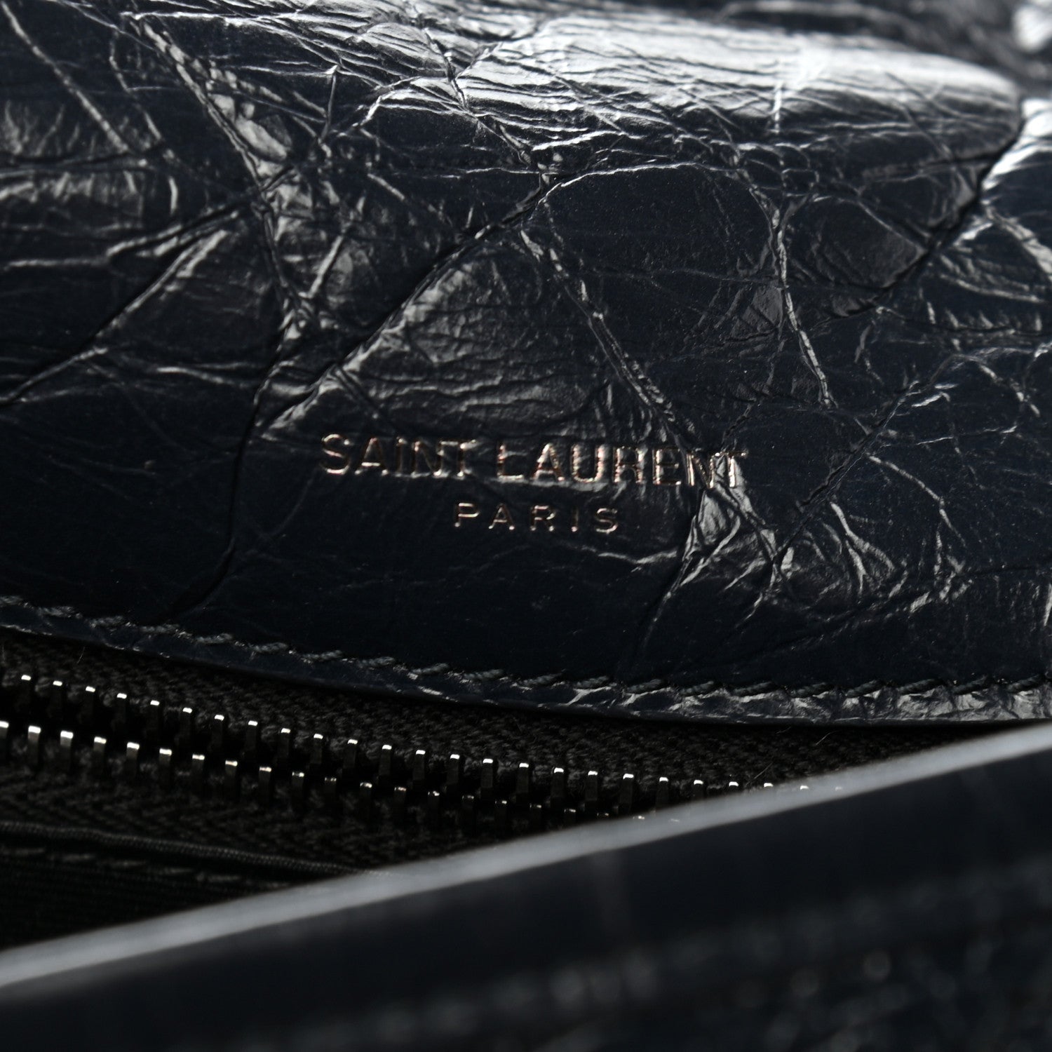 Saint Laurent Crinkled Calfskin Matelasse Monogram Medium Niki Chain Satchel Deep Marine 6 of 10