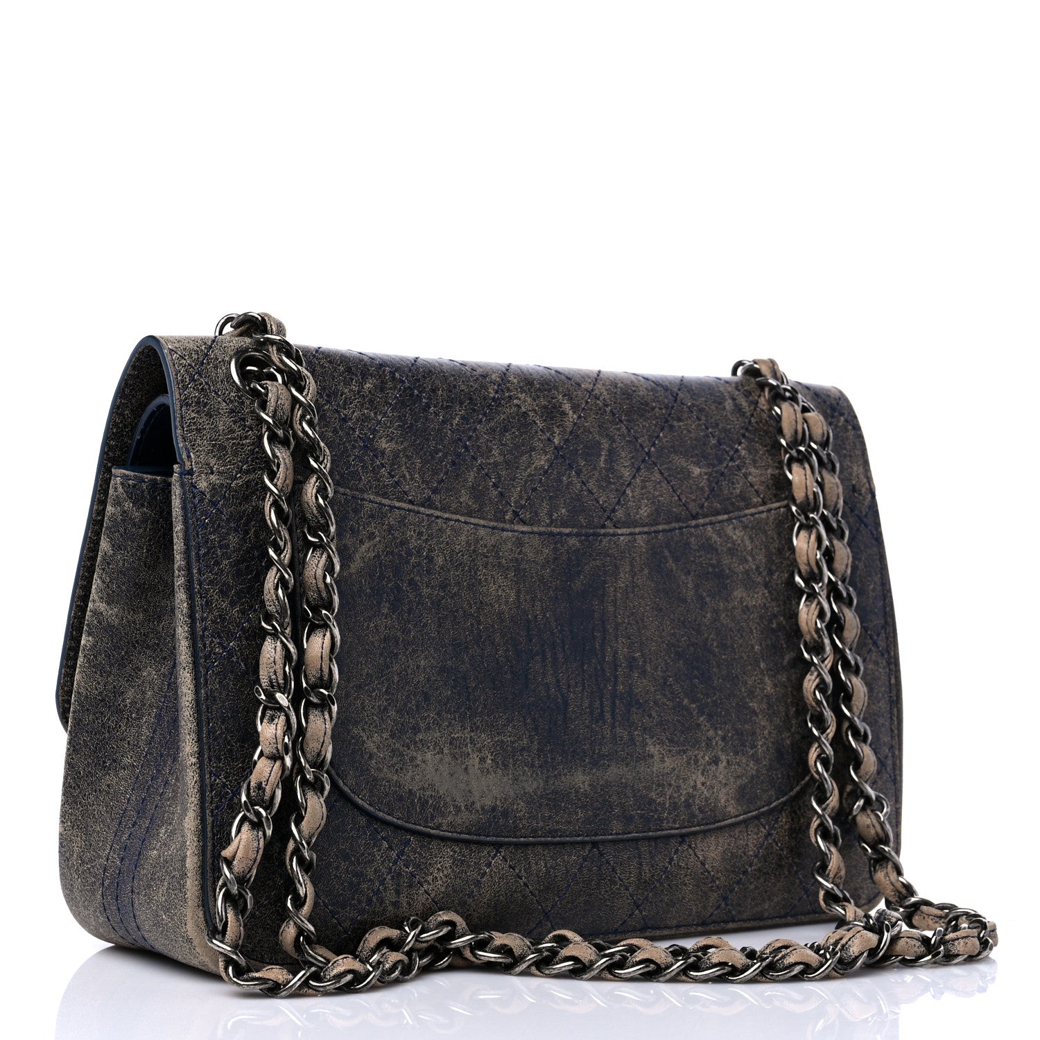 Chanel Calfskin Stitched Jumbo Double Flap Brown Blue 3 of 12