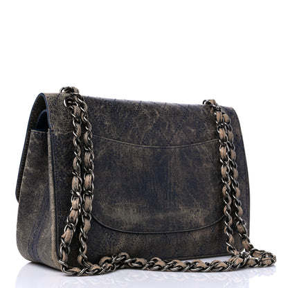 Chanel Calfskin Stitched Jumbo Double Flap Brown Blue 3 of 12