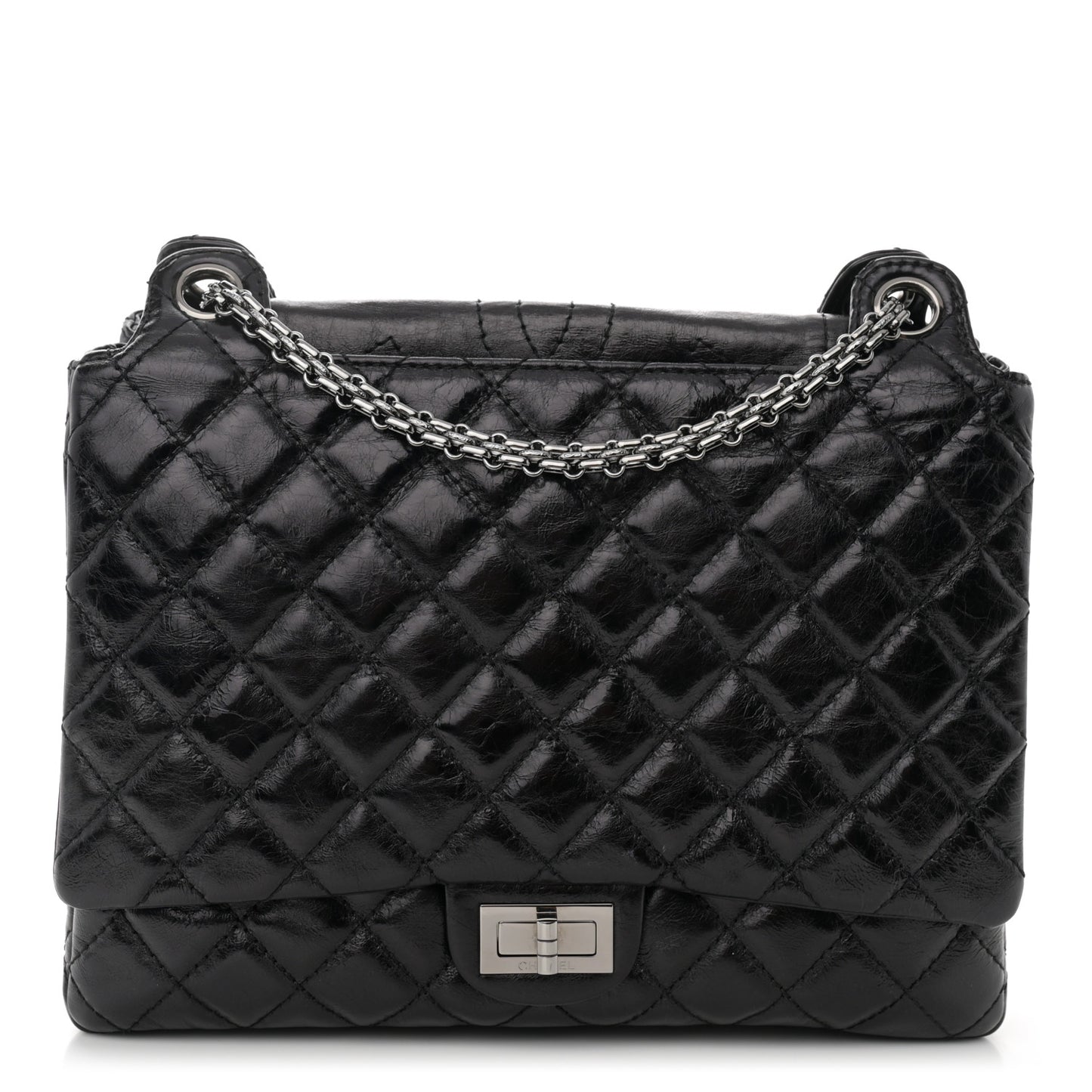 Metallic Aged Calfskin Quilted Reissue 2.55 Accordion Flap Black