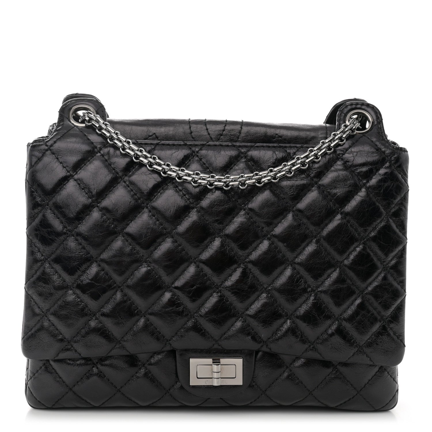 Chanel Metallic Aged Calfskin Quilted Reissue 2.55 Accordion Flap Black 1 of 11