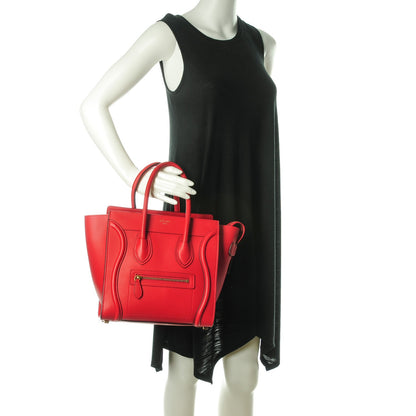 Celine Drummed Calfskin Micro Luggage Coquelicot 2 of 7