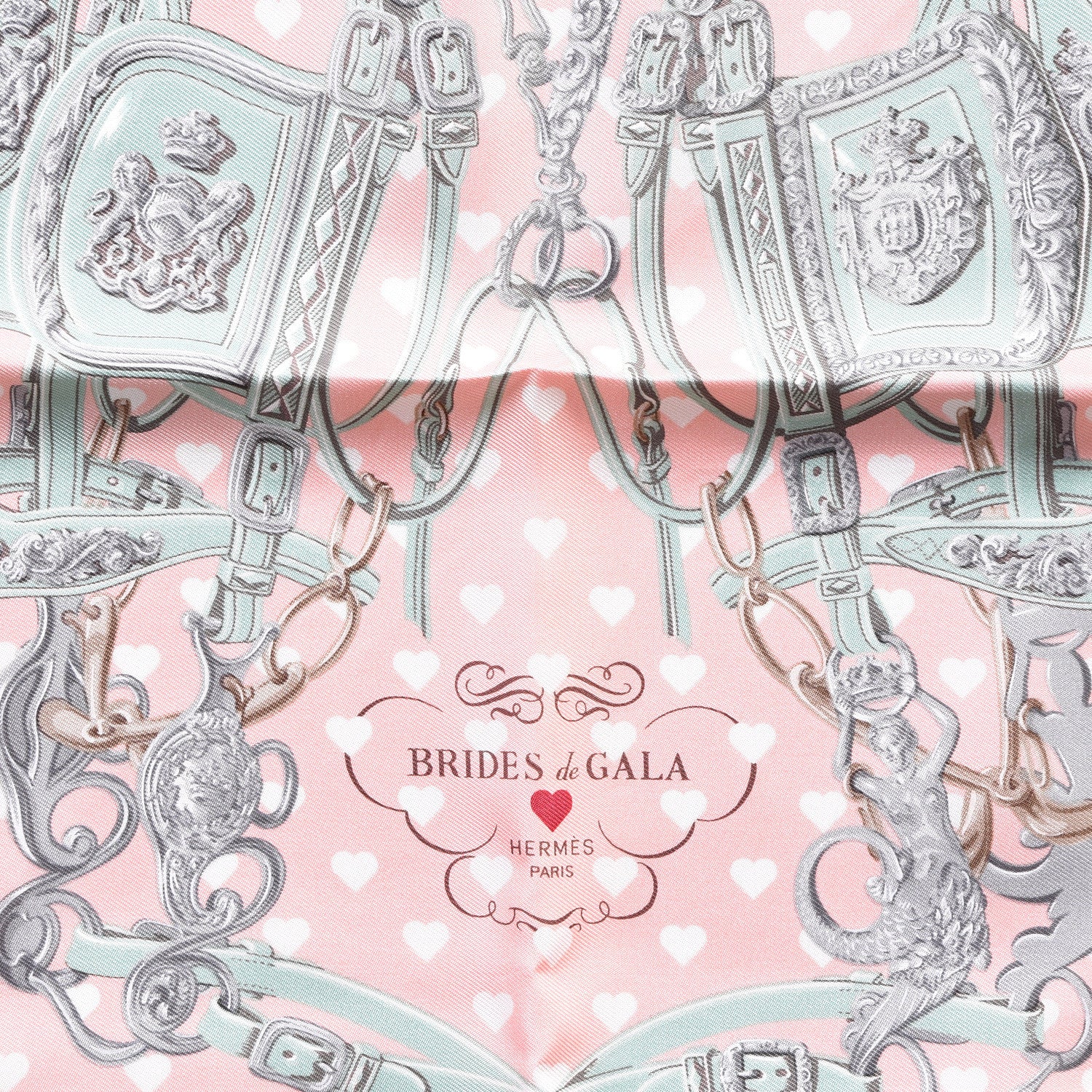 Hermes Silk Brides De Gala Love Pocket Square Beige Rose Dragee Vert Amande 2 of 5