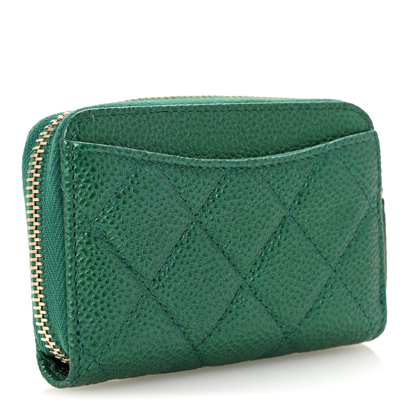Metallic Caviar Quilted Zip Coin Purse Green