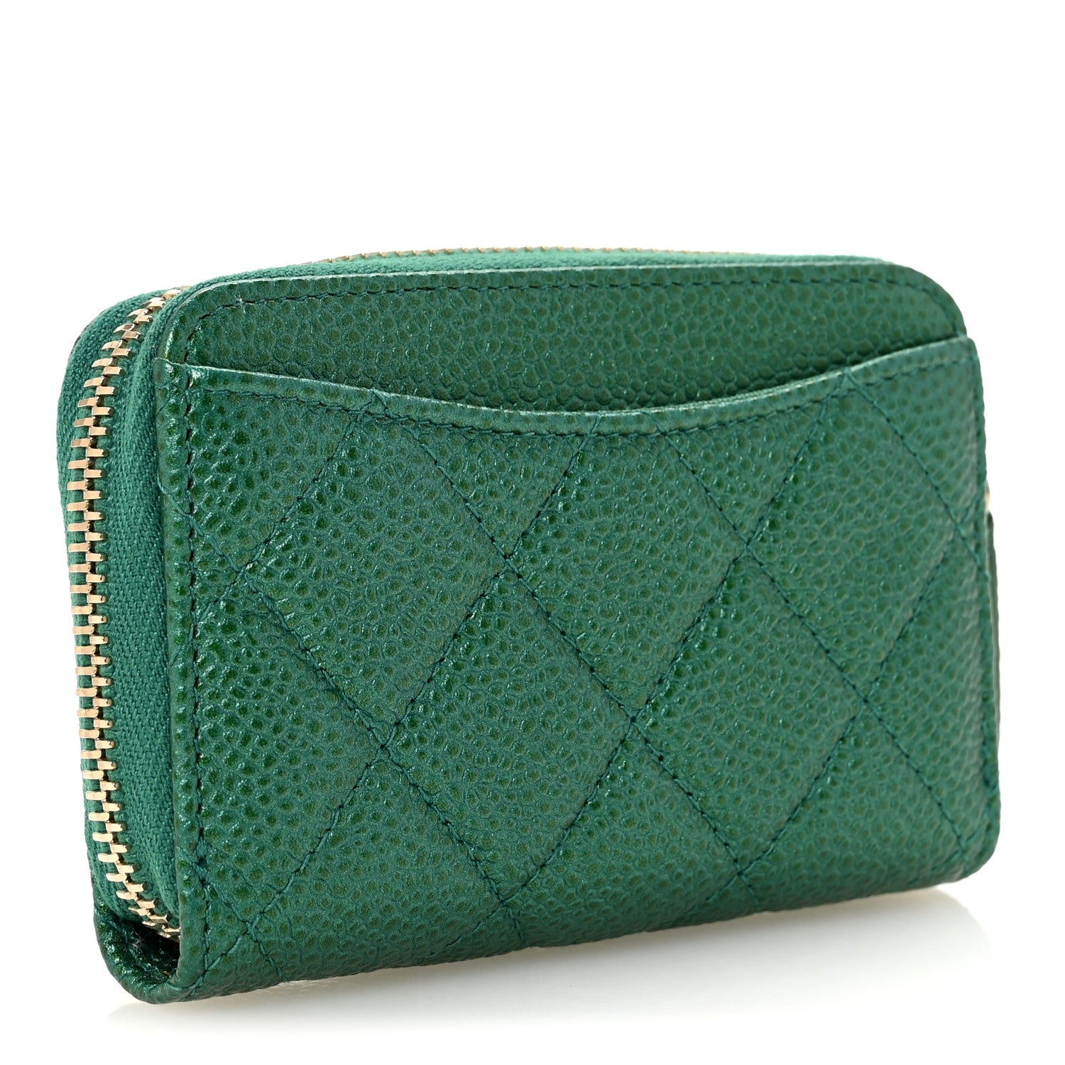 Chanel Metallic Caviar Quilted Zip Coin Purse Green 3 of 9
