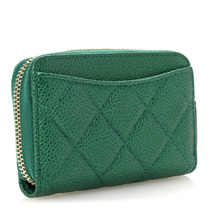 Chanel Metallic Caviar Quilted Zip Coin Purse Green 3 of 9
