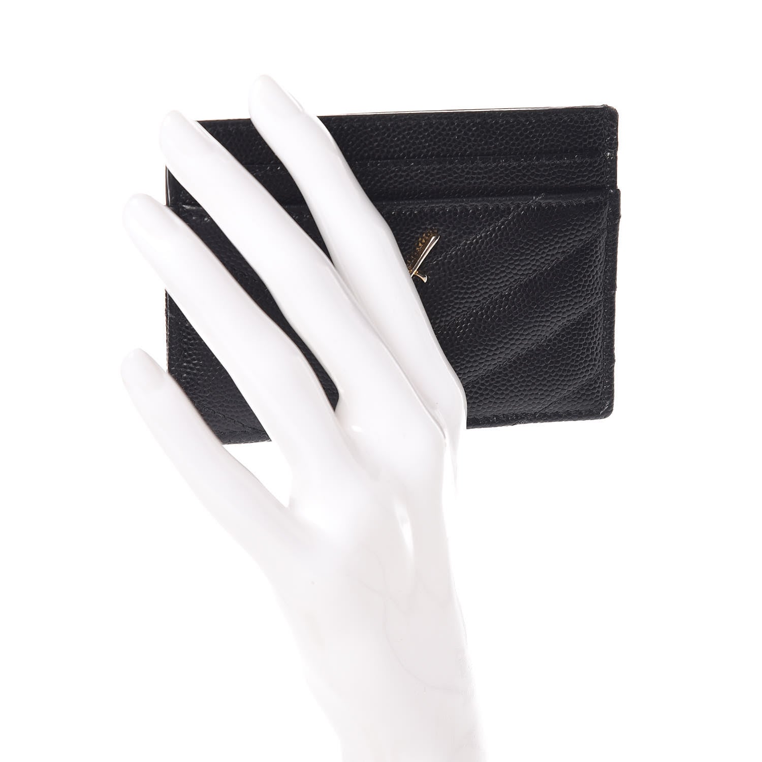 Saint Laurent Grain De Poudre Matelasse Chevron Monogram Credit Card Case Black 2 of 9