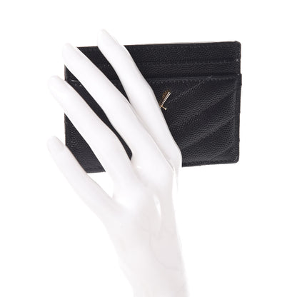 Saint Laurent Grain De Poudre Matelasse Chevron Monogram Credit Card Case Black 2 of 9