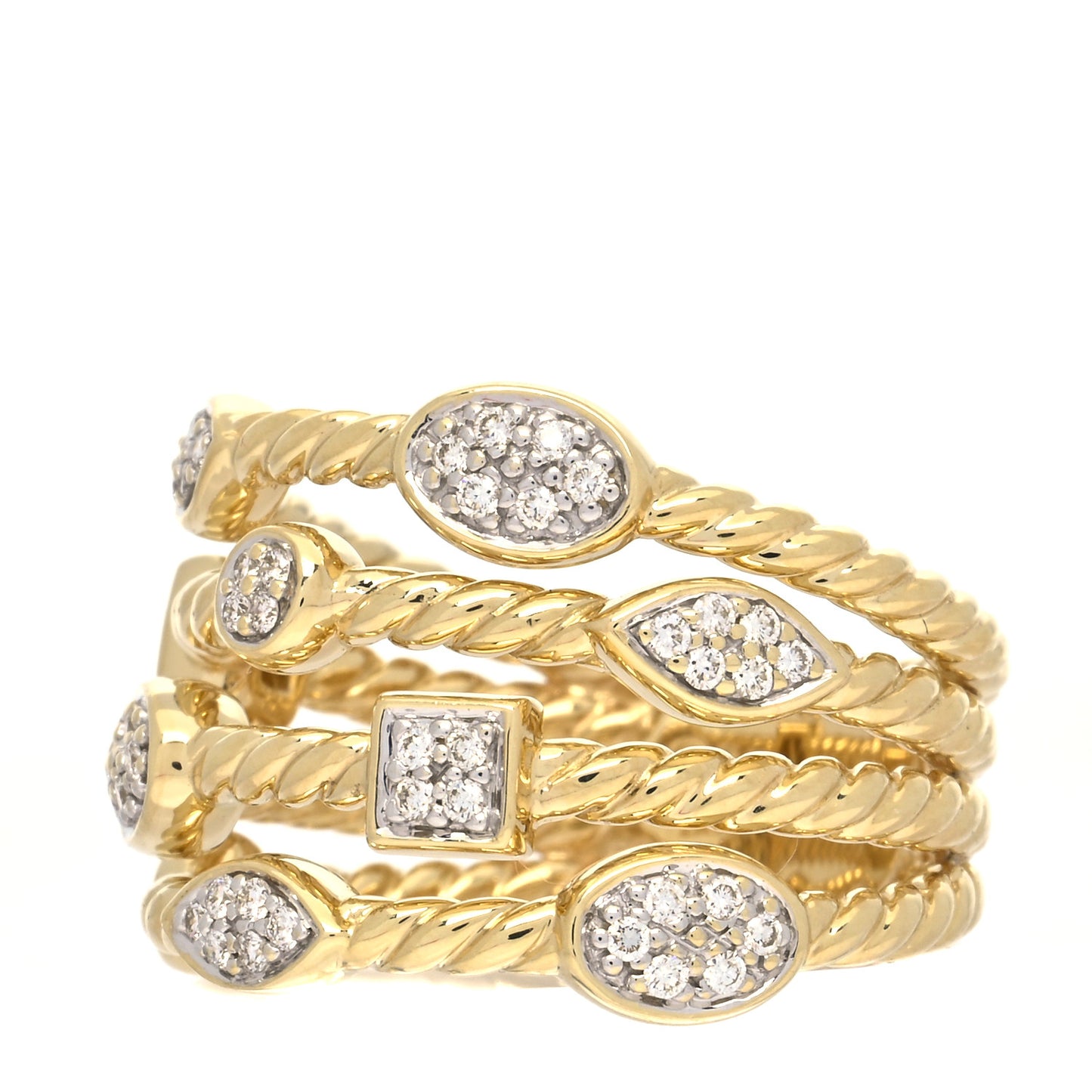 18K Yellow Gold Diamond Four-Row Confetti Ring 52 6