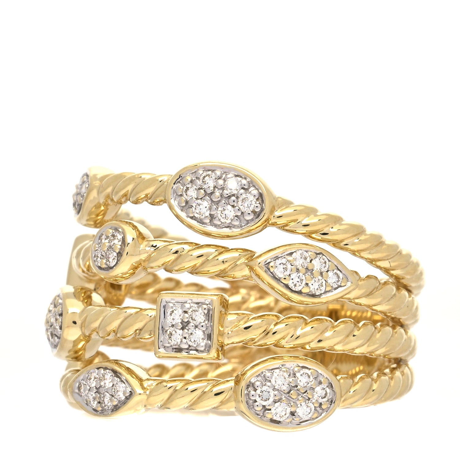 David Yurman 18K Yellow Gold Diamond Four-Row Confetti Ring 52 6 4 of 5
