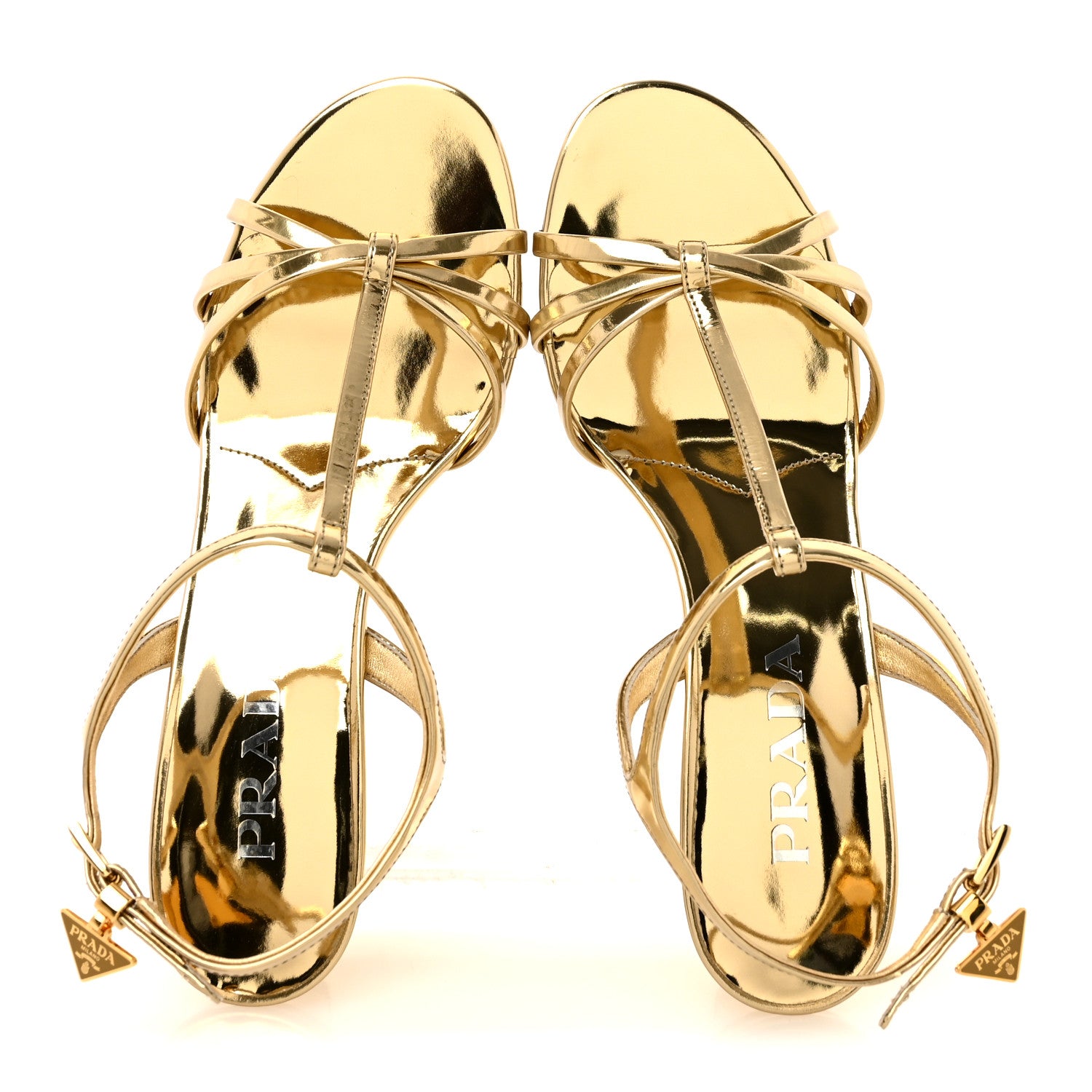 Prada Metallic Patent Strap Wedge Sandals 35 Platino 2 of 10