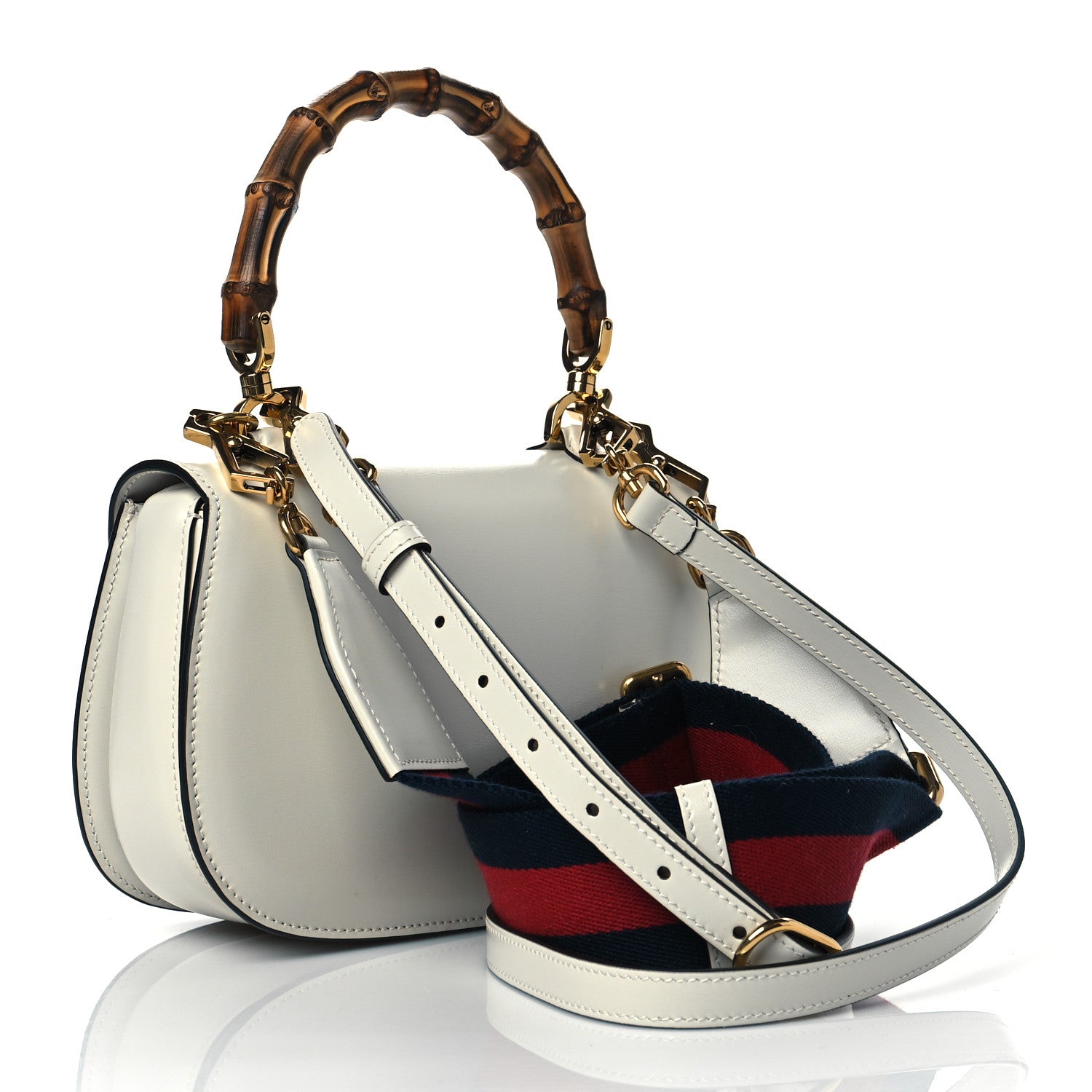 Gucci Boarded Dyana Lux Calfskin Web Small Bamboo 1947 Top Handle Bag Mystic White 3 of 10