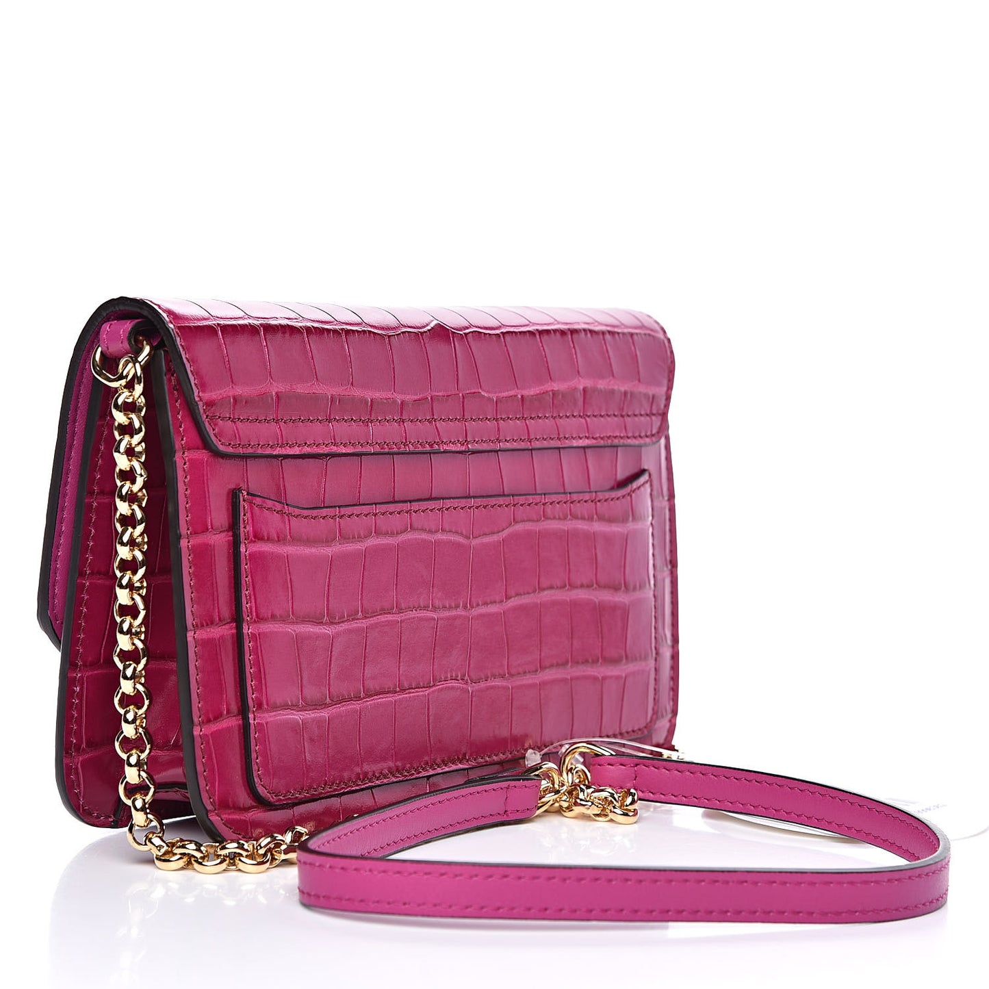 Calfskin Crocodile Embossed C Clutch With Chain Graphic Pink