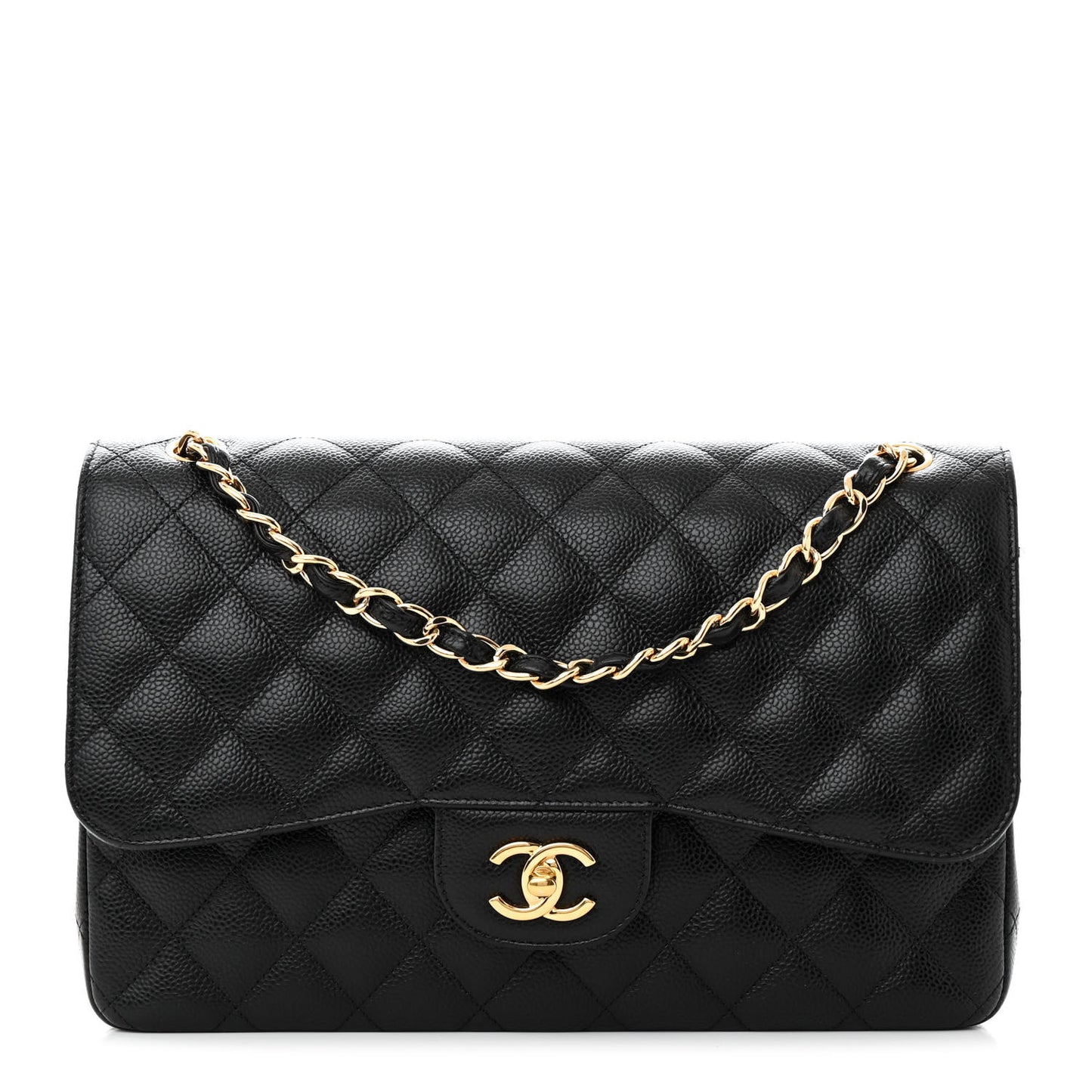 Caviar Quilted Jumbo Double Flap Black