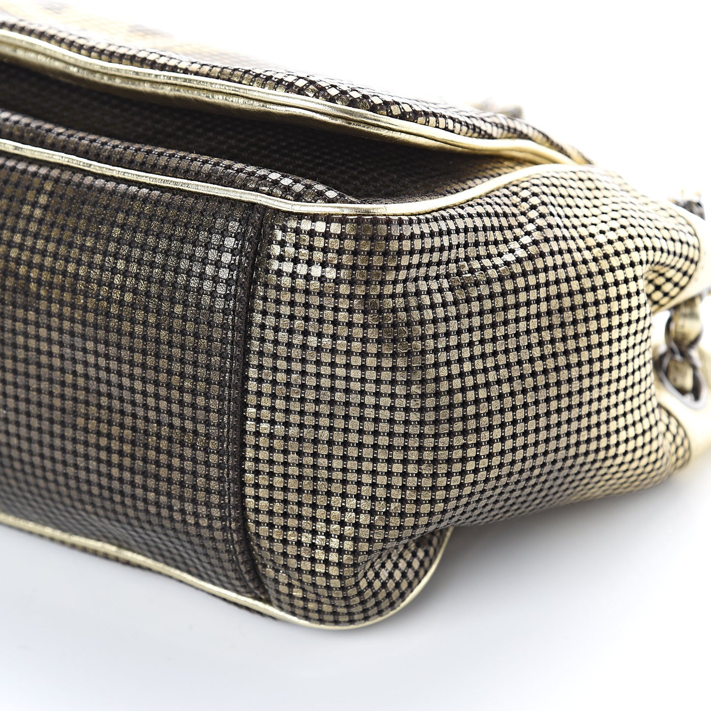 Metallic Lambskin Perforated Hollywood Accordion Flap Bag Gold
