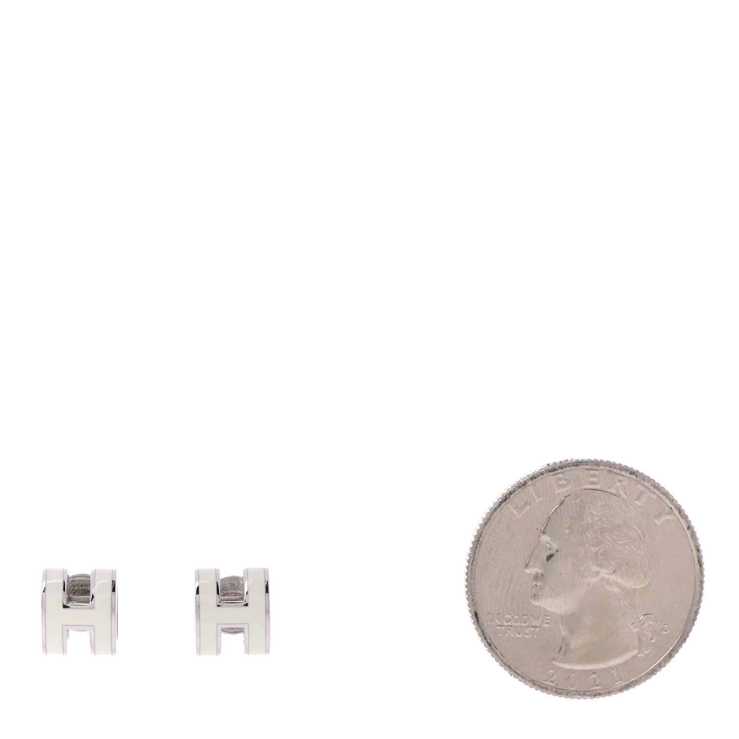 Hermes Palladium Lacquered Mini Pop H Earrings White 2 of 5