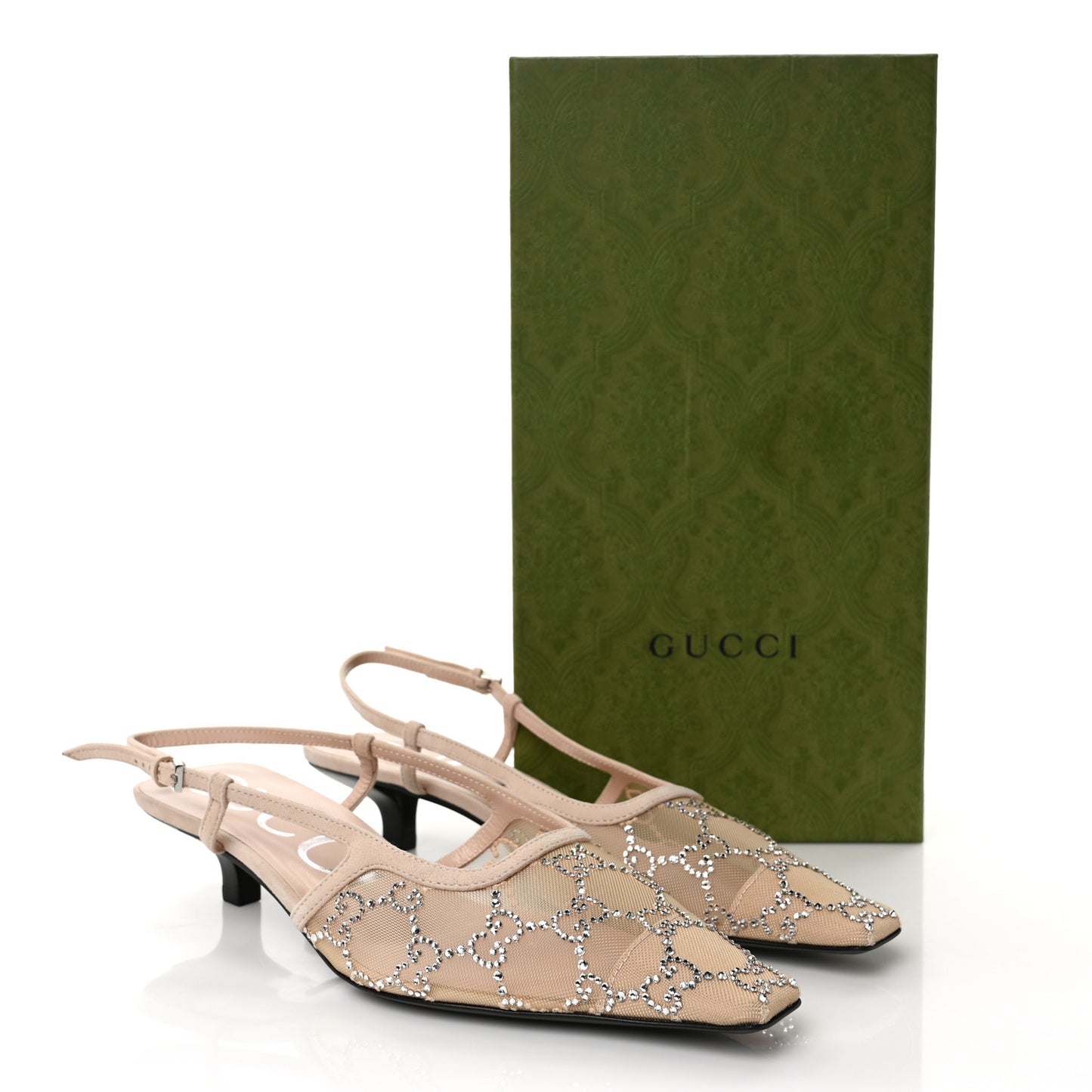Tela Retino Kid Scamosciato Crystal GG Monogram Square G 35mm Slingback Pumps 37 Light Powder Skin Rose