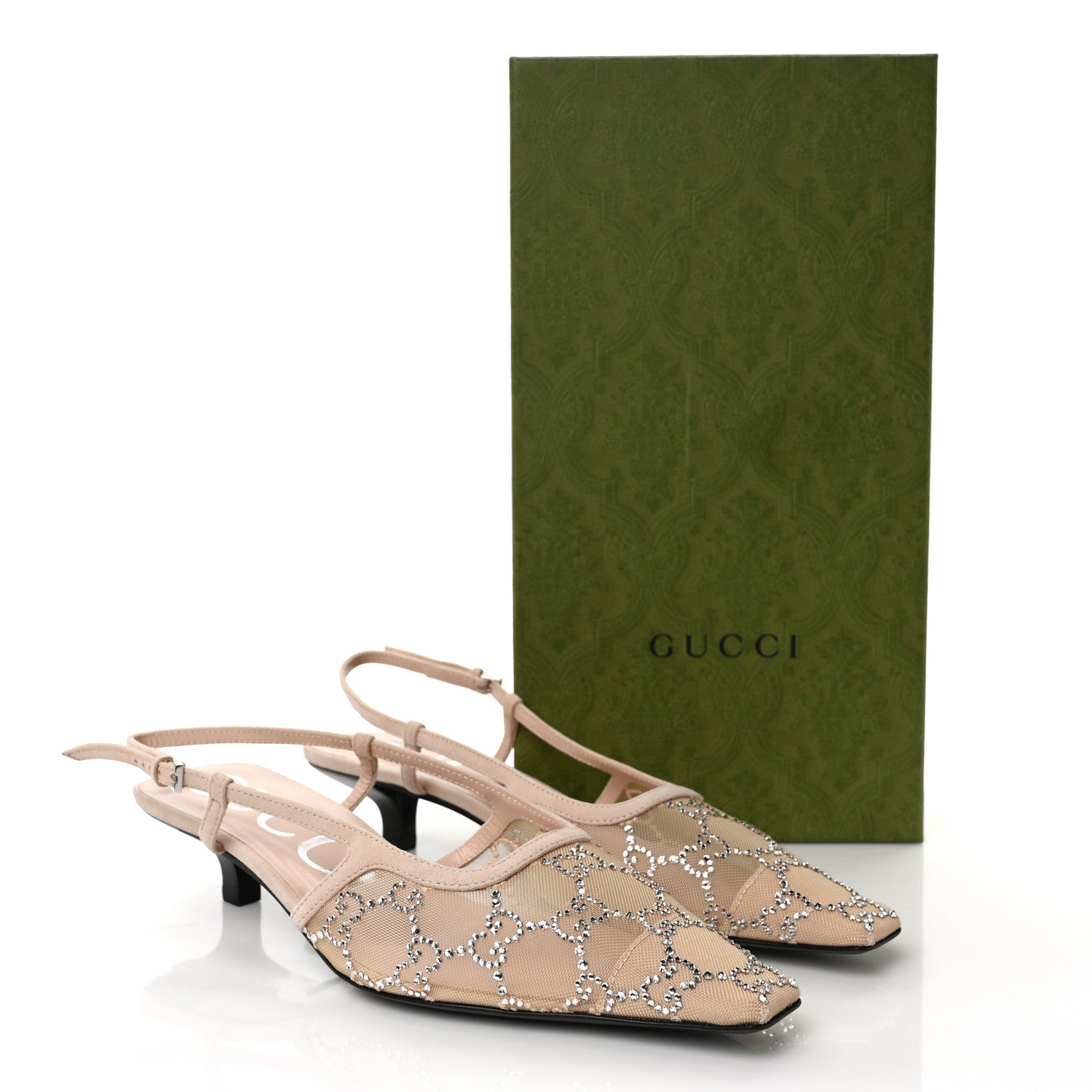 Gucci Tela Retino Kid Scamosciato Crystal GG Monogram Square G 35mm Slingback Pumps 37 Light Powder Skin Rose 9 of 9