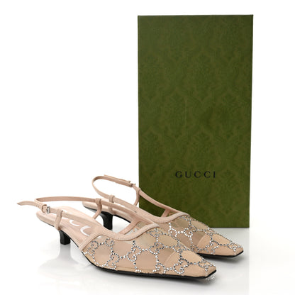 Gucci Tela Retino Kid Scamosciato Crystal GG Monogram Square G 35mm Slingback Pumps 37 Light Powder Skin Rose 9 of 9