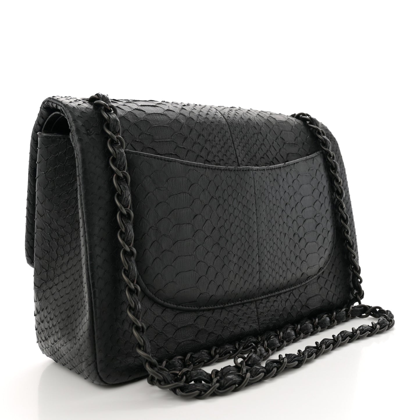 Snakeskin Jumbo Double Flap So Black
