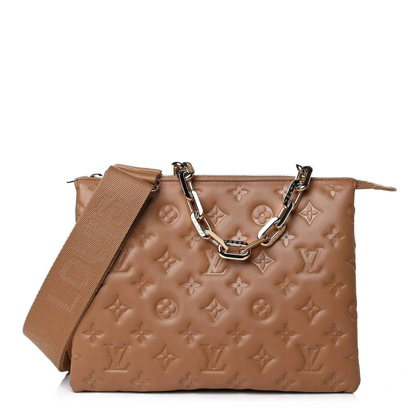 Lambskin Embossed Monogram Coussin PM Camel