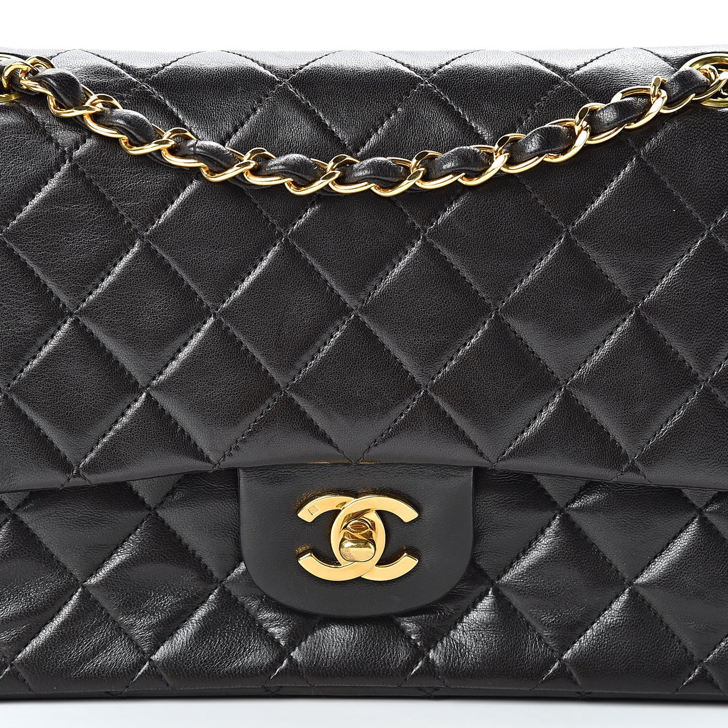 Lambskin Quilted Medium Double Flap Black