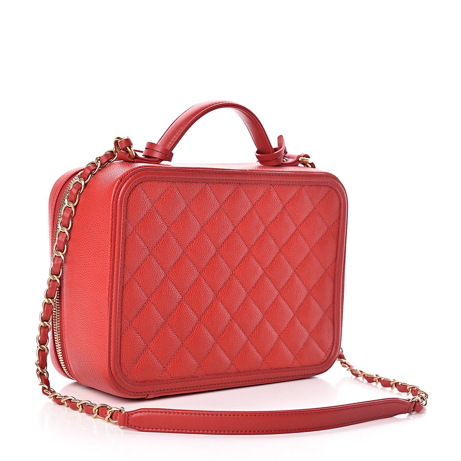 Chanel Caviar Quilted Large CC Filigree Vanity Case Red 3 of 10