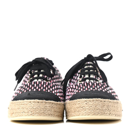 Chanel Tweed Grosgrain Lace Up Espadrilles 37 Red White Black 2 of 9