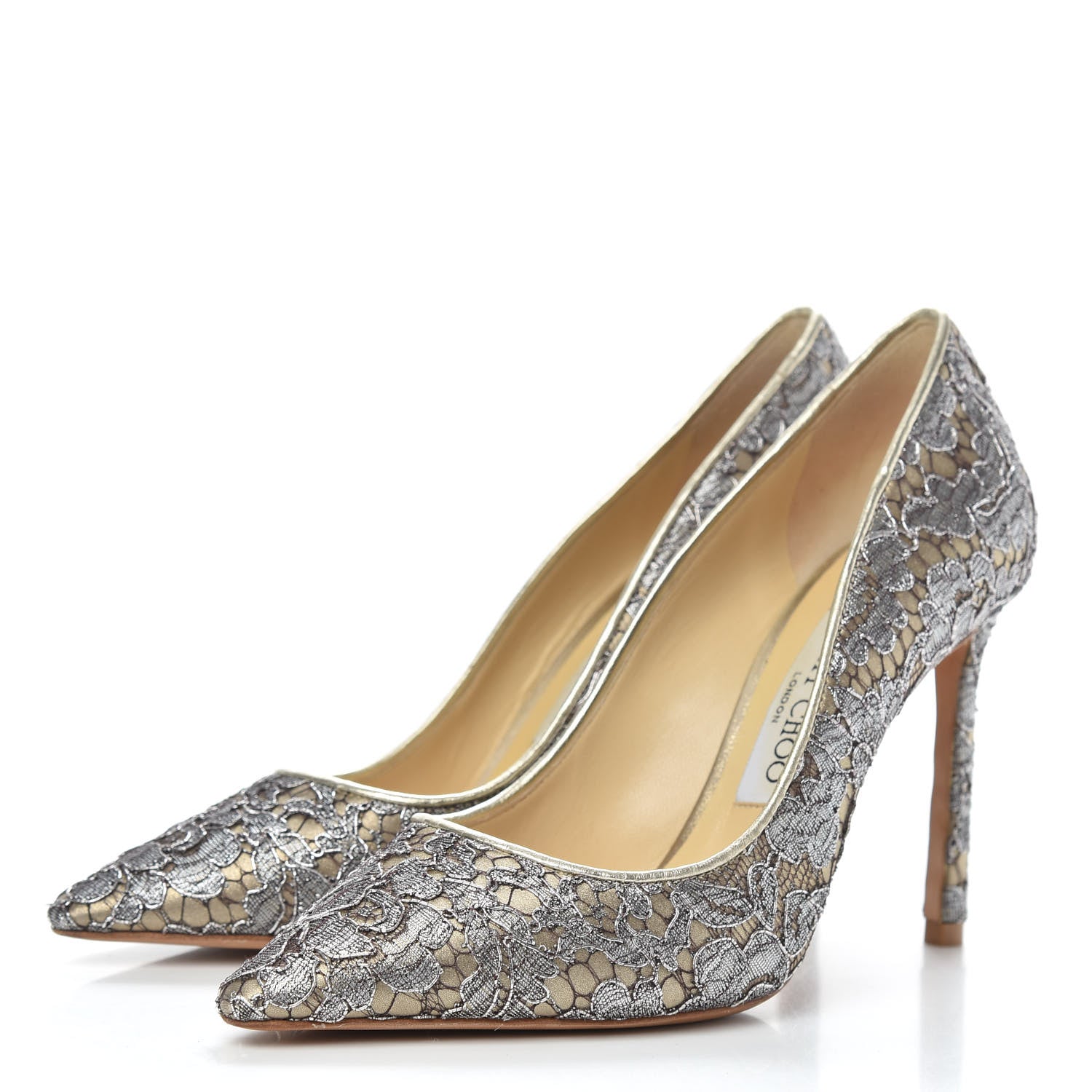 Jimmy Choo Metallic Lace Romy Pumps 36 Silver Gold 3 of 8