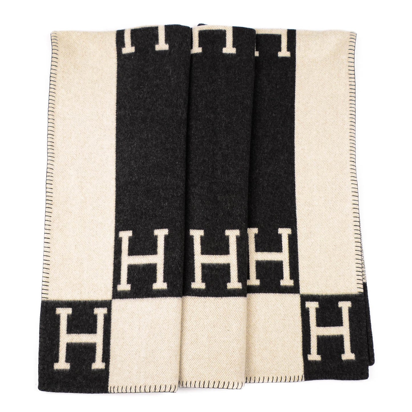 Wool Cashmere Signature Avalon Blanket Dark Grey Ecru