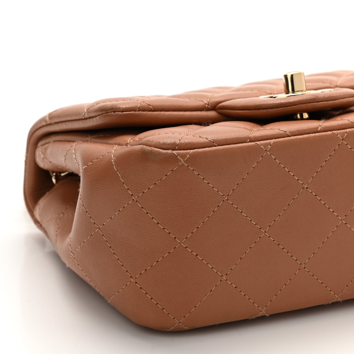 Lambskin Quilted Mini Square Flap Brown