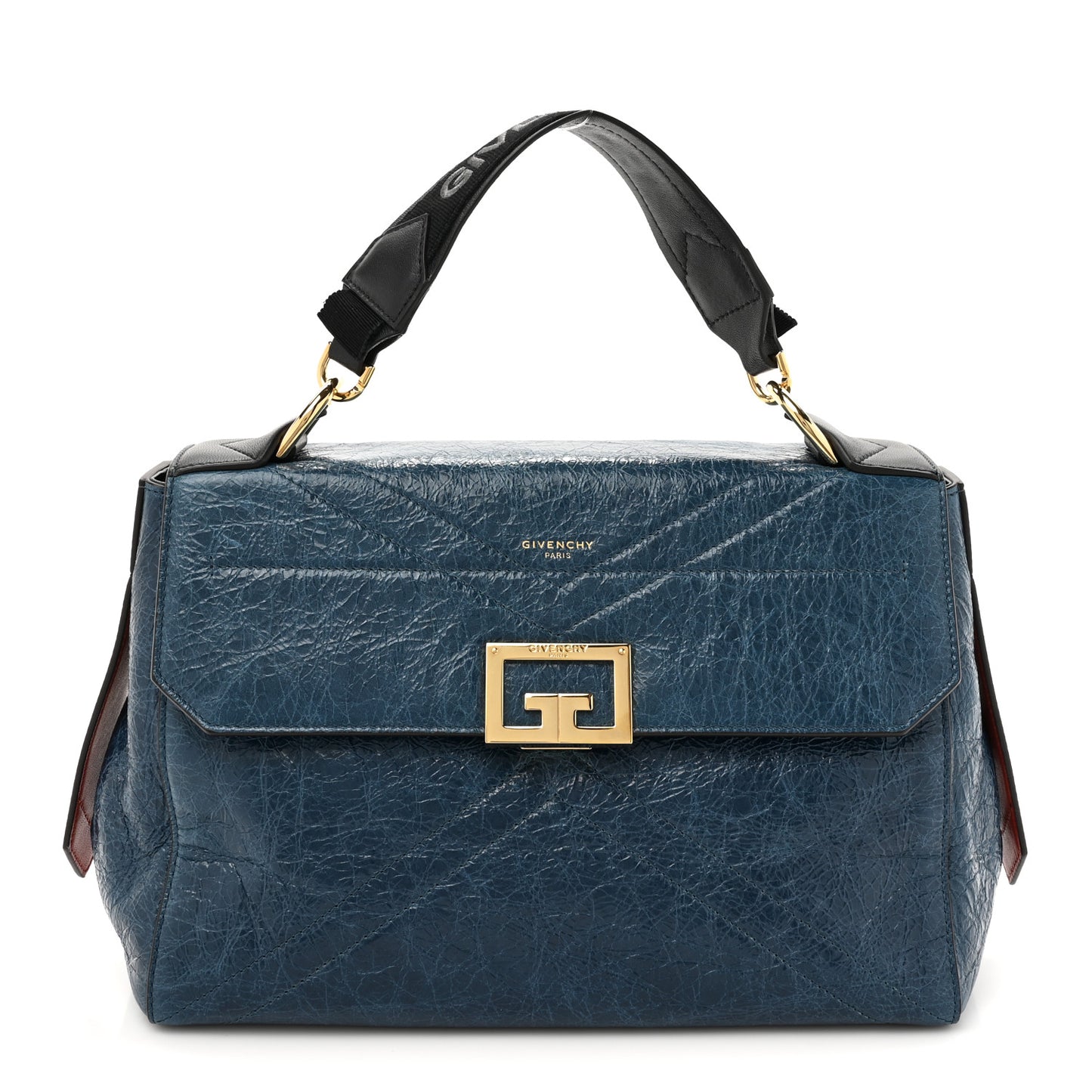 Creased Patent Calfskin Medium ID Flap Oil Blue