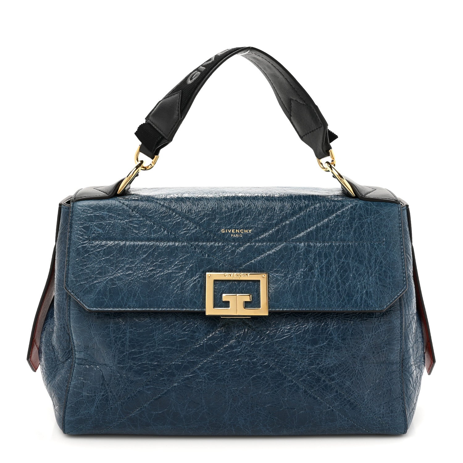 Givenchy Creased Patent Calfskin Medium ID Flap Oil Blue 1 of 10