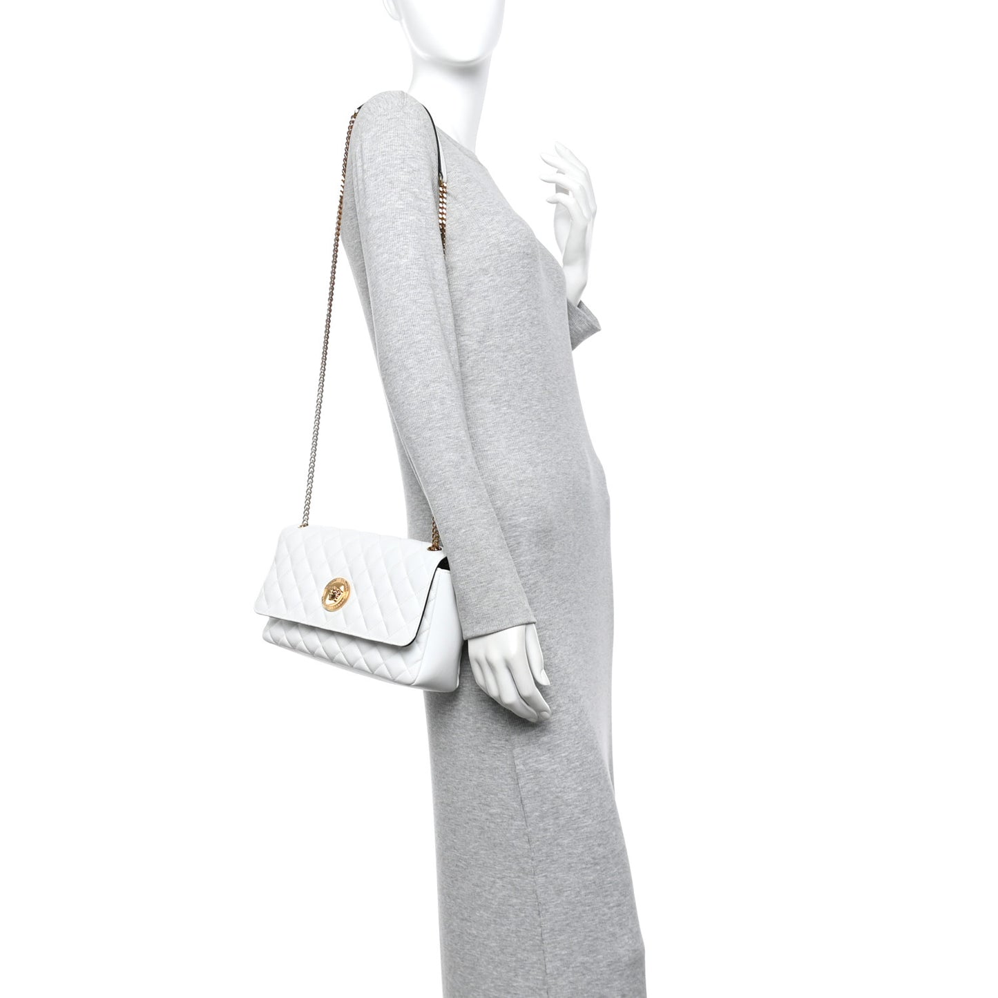 Nappa Quilted Medusa Medium Chain Crossbody White