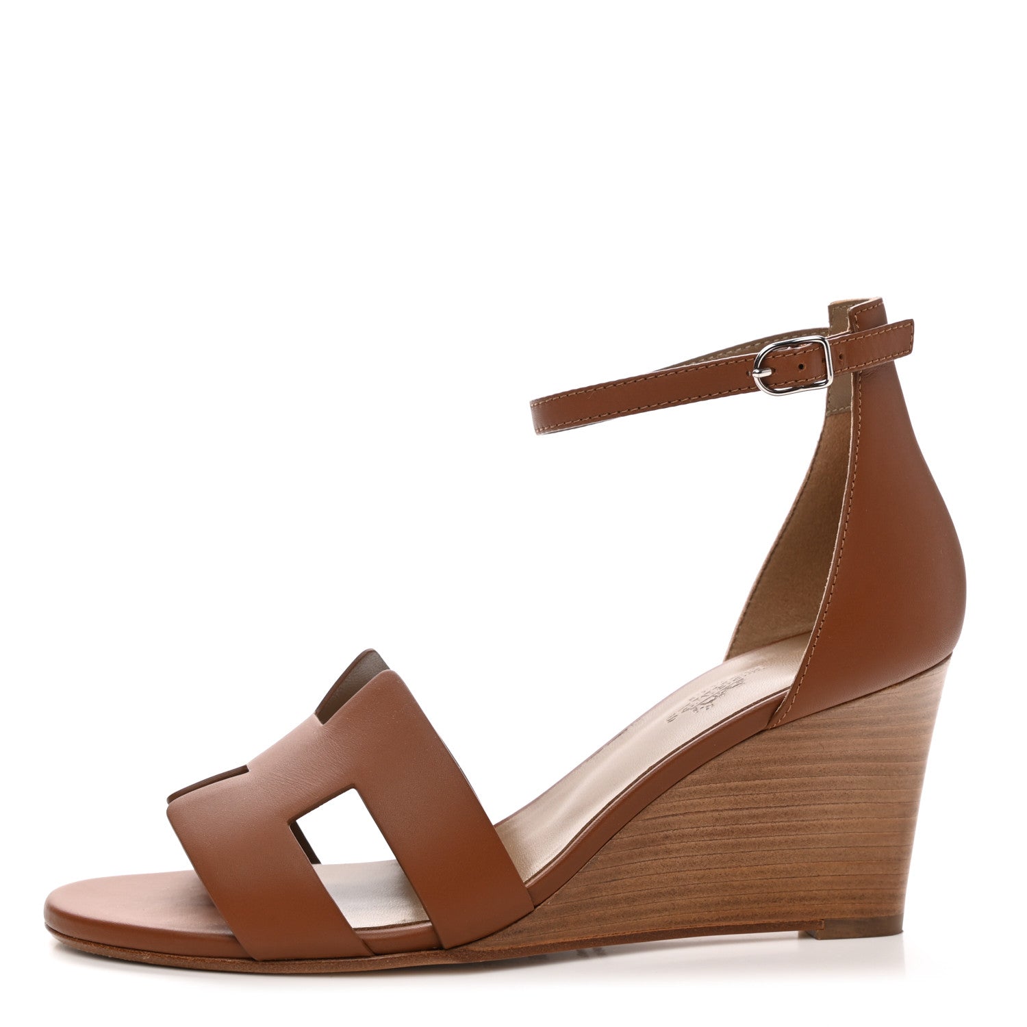 Hermes Calfskin Legend Wedge Sandals 38.5 Gold 1 of 9