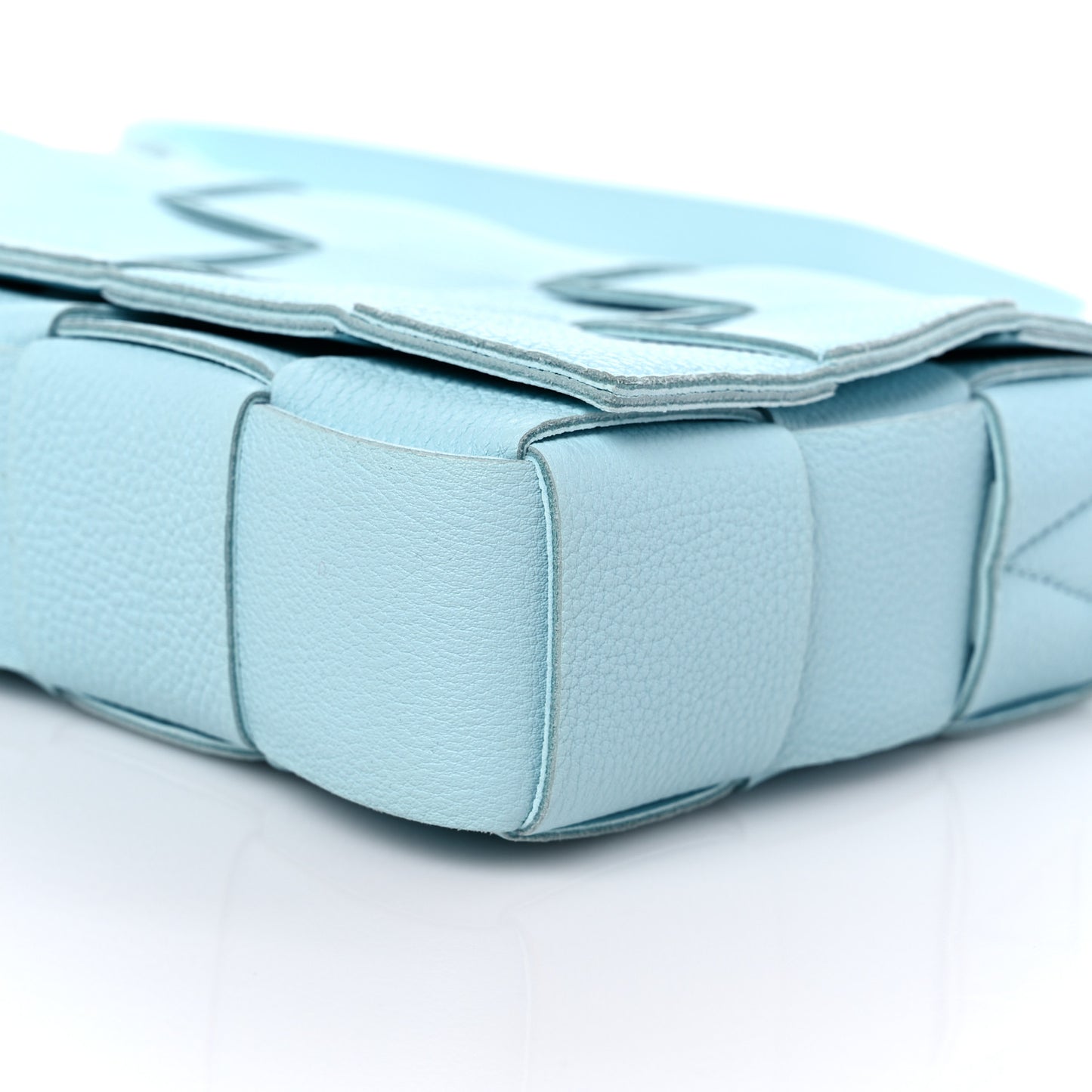 Grained Calfskin Maxi Intrecciato Cassette Crossbody Bag Pale Blue