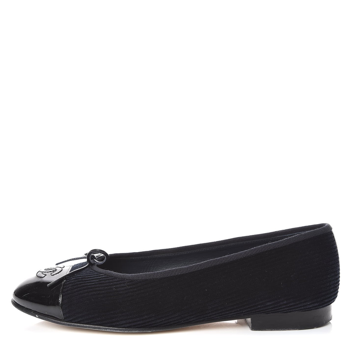 Velvet Patent Calfskin Cap Toe Ballerina Flats 37.5 Navy Black