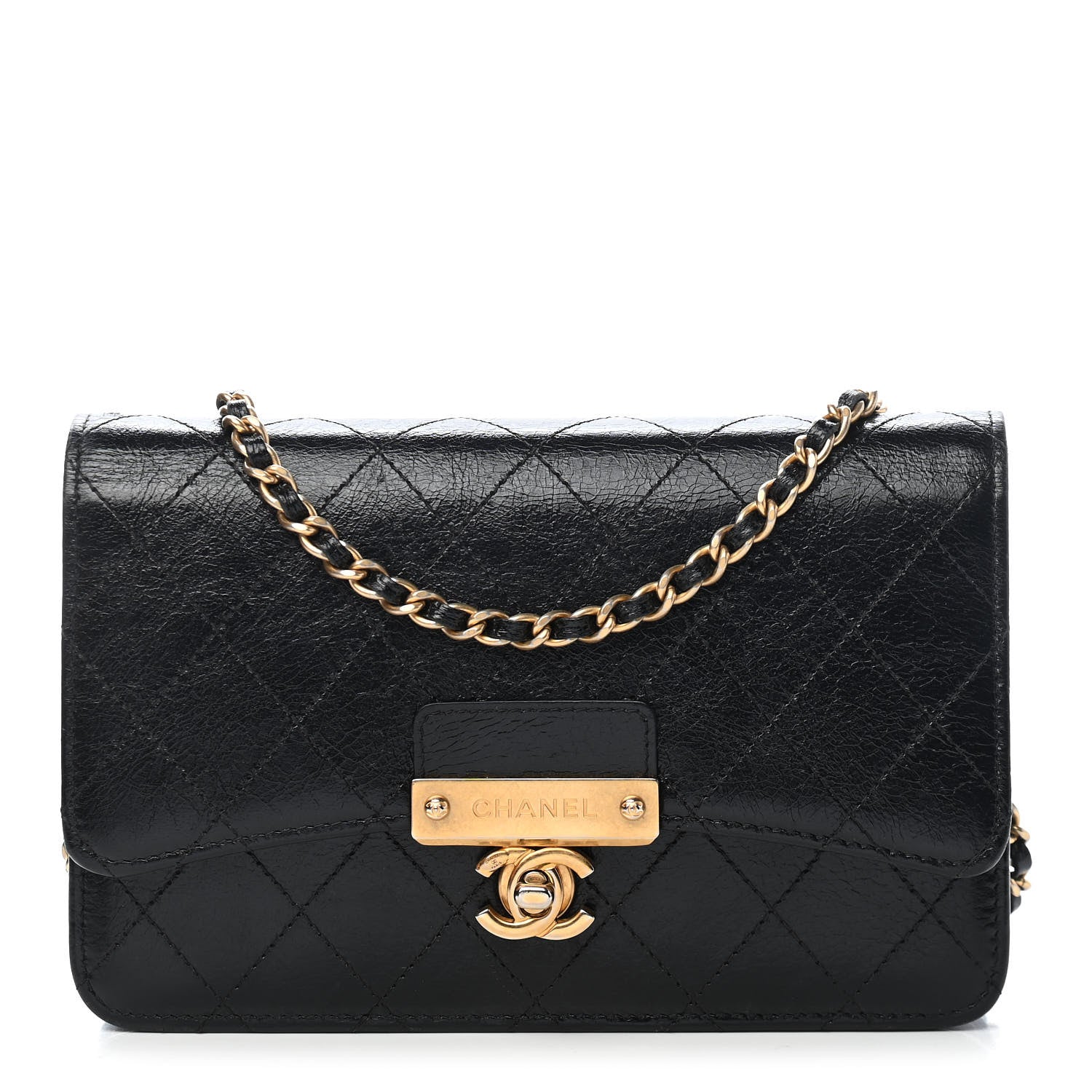 Chanel Goatskin Stitched Golden CC Wallet on Chain WOC Black 1 of 10