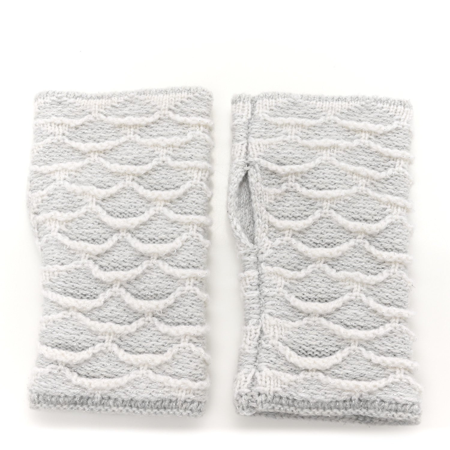 Chanel Metallic Cashmere Viscose CC Fingerless Gloves Grey 2 of 4