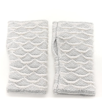 Chanel Metallic Cashmere Viscose CC Fingerless Gloves Grey 2 of 4