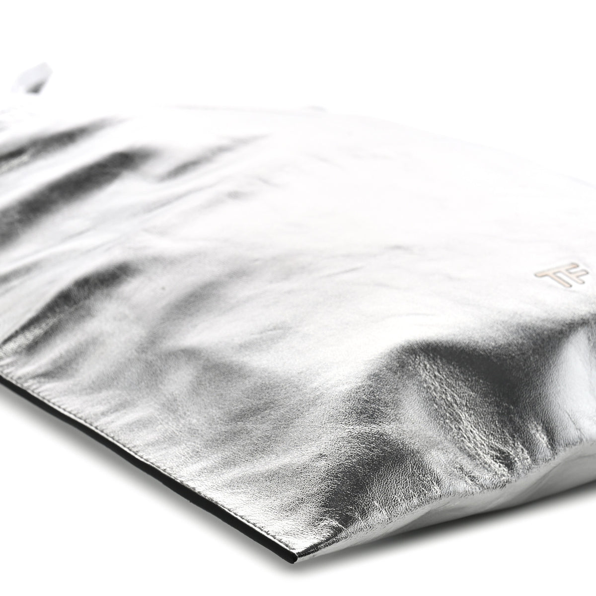 Metallic Calfskin Flat Drawstring Tote Silver