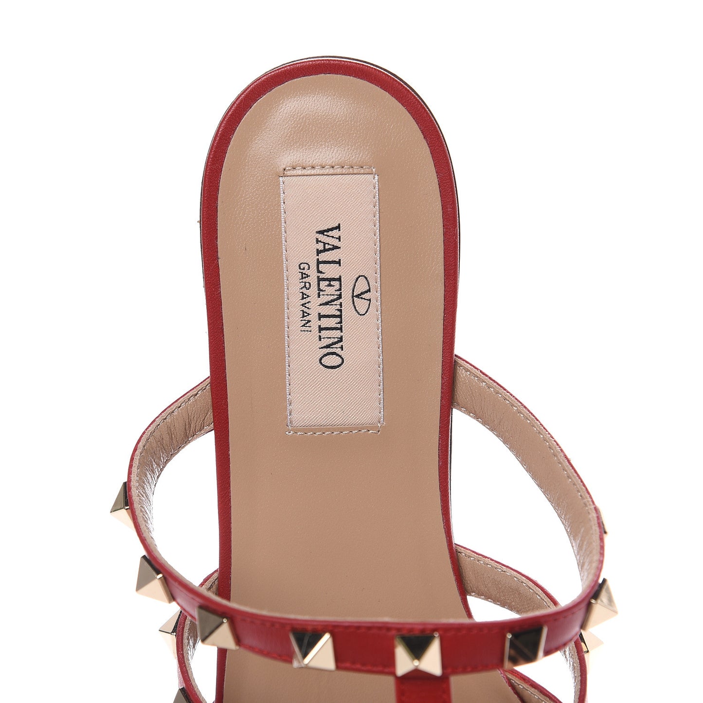 Pebbled Calfskin Rockstud Flat Cage Mules 35 Rosso