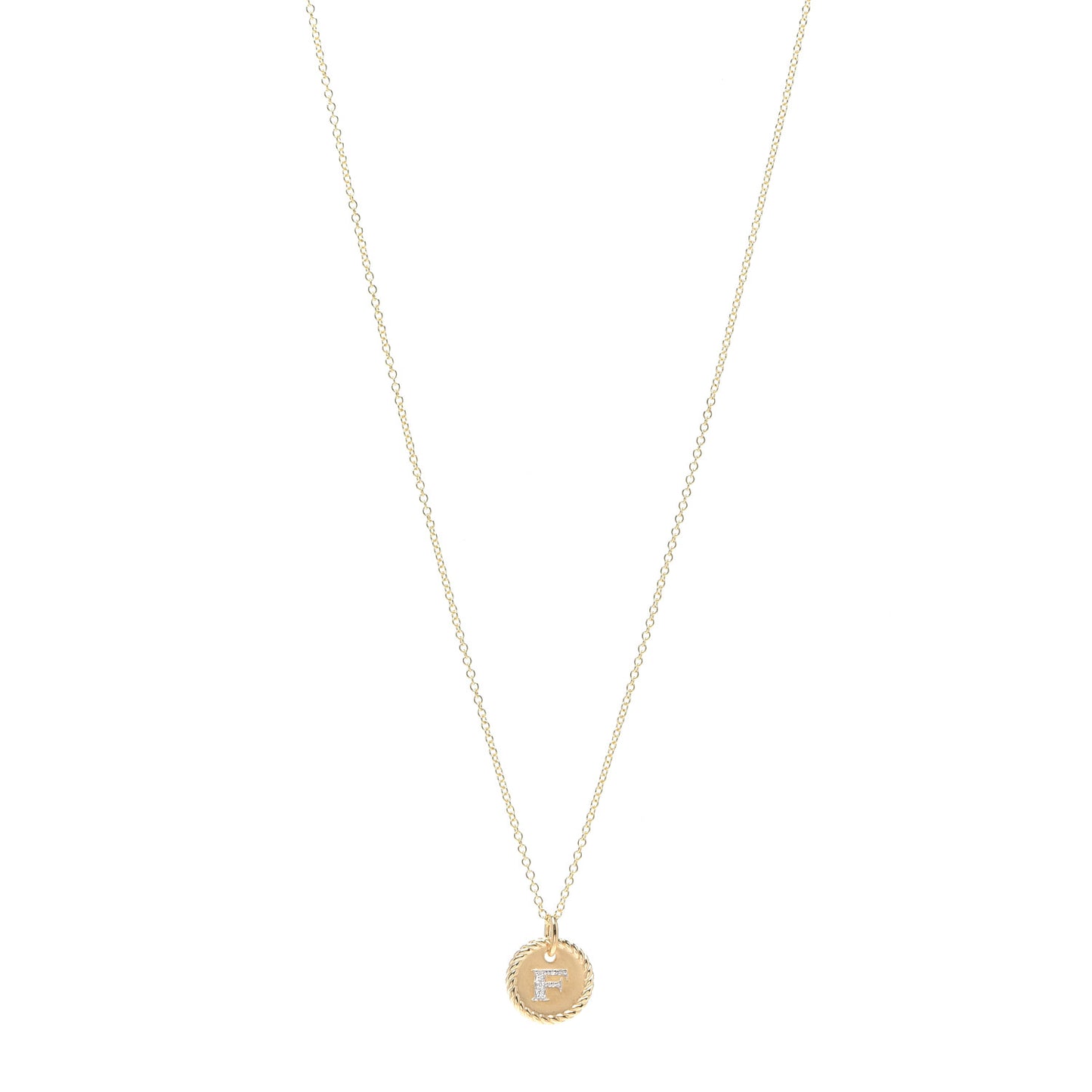 18K Yellow Gold Diamond Initial F Charm Necklace