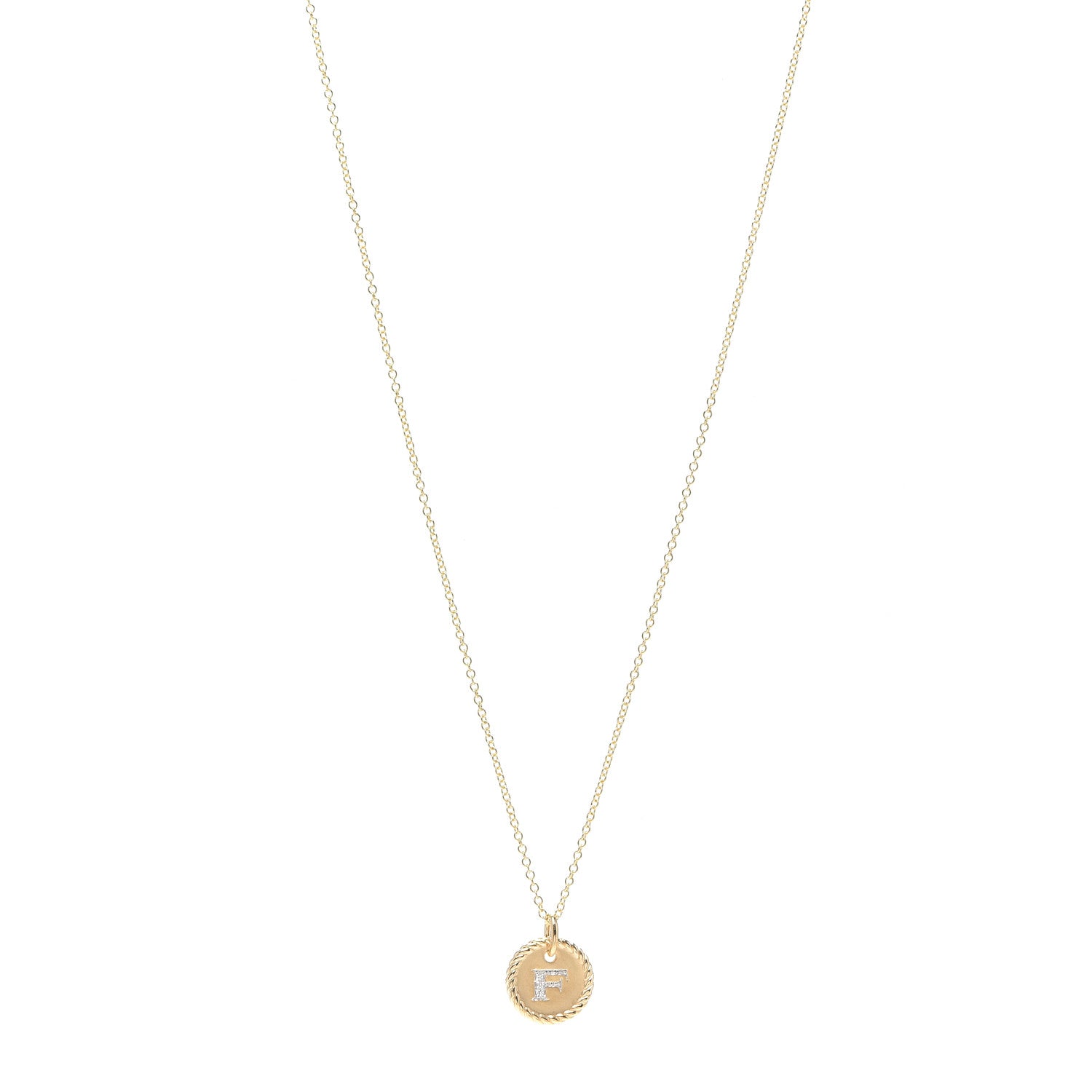 David Yurman 18K Yellow Gold Diamond Initial F Charm Necklace 1 of 5
