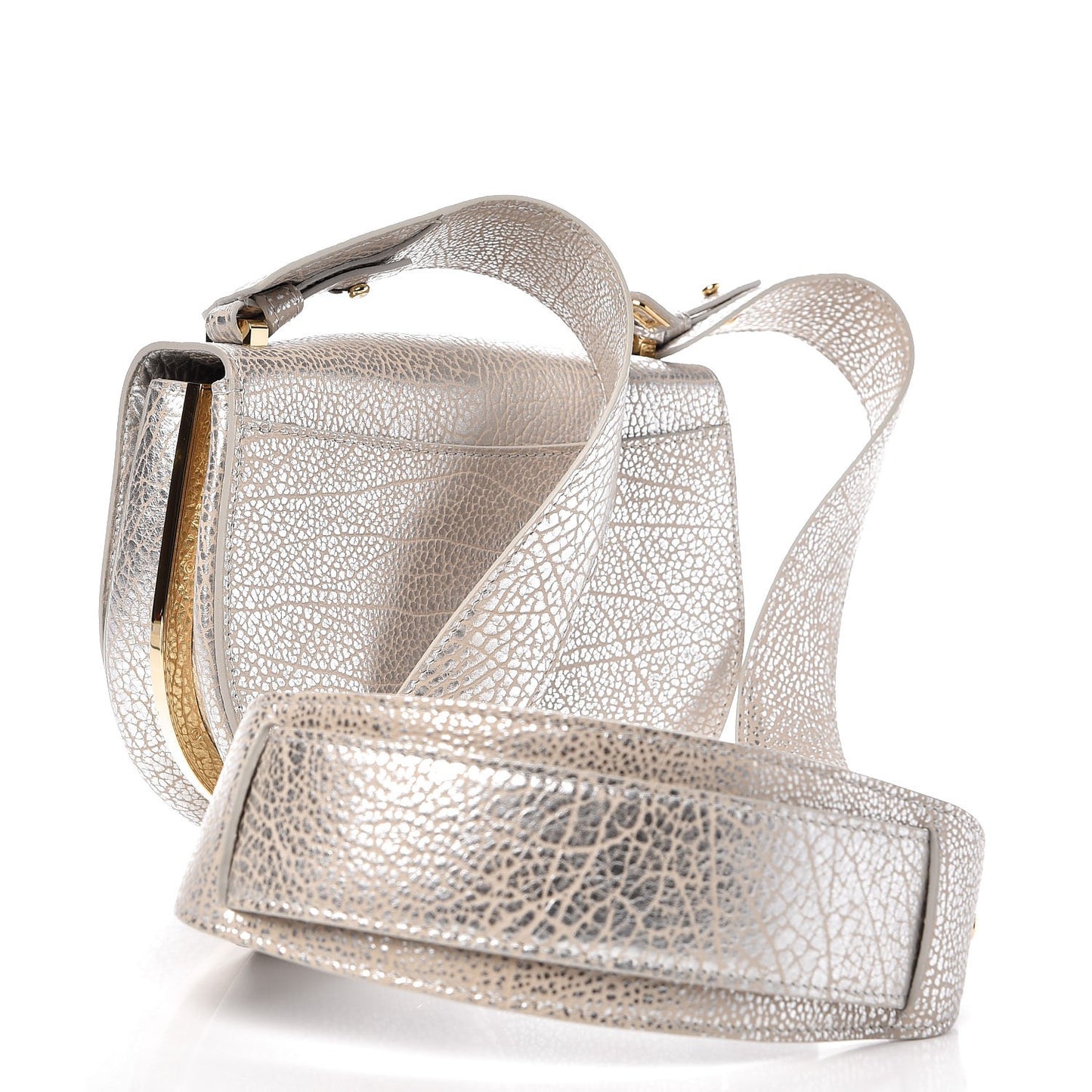 Metallic Crispy Calfskin Mini Le Mutin Saddle Bag Antique Silver